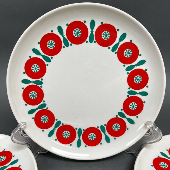 Vintage Anfora Mexico Salad Plates White Red Green 7 3/8" Lot of 4 - Picture 2 of 11